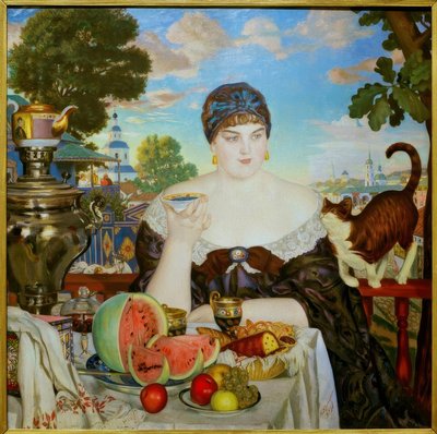 Podnikatelka s čajem od Boris Mikhailovich Kustodiev