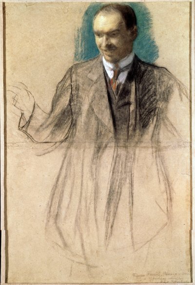 Portrét umělce Kouzmy Petrov-Vodkine (Petrov Vodkine) (1878-1939). (Portrét umělce Kusmy Petrova Vodkina). Oeuvre de Boris Michaylovič Kustodiev (Koustodiev) (1878-1927), pastel na kartonu od Boris Mikhailovich Kustodiev