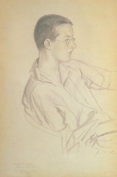 Portrét Dmitrije Dmitrieviče Šostakoviče (1906-75), 1923 (tužka na papíře) od Boris Mikhailovich Kustodiev