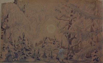 Scénický návrh k opeře Sněhurka N. Rimského-Korsakova, 1910 od Boris Mikhailovich Kustodiev