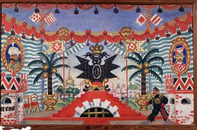 Scénografie k divadelní hře Blecha E. Zamjatina, 1925-1926 od Boris Mikhailovich Kustodiev