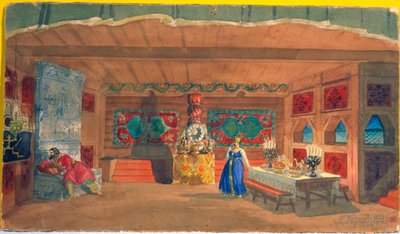 Scénografie k opeře Carská nevěsta od Nikolaje Rimského-Korsakova, 1920 od Boris Mikhailovich Kustodiev
