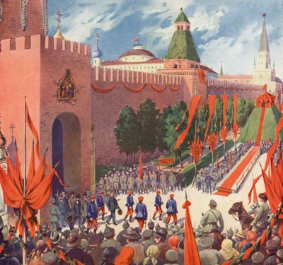 Festival připomínající Třetí komunistickou internacionálu v Moskvě (barevné lito) od Boris Vasilievich Zvorykin