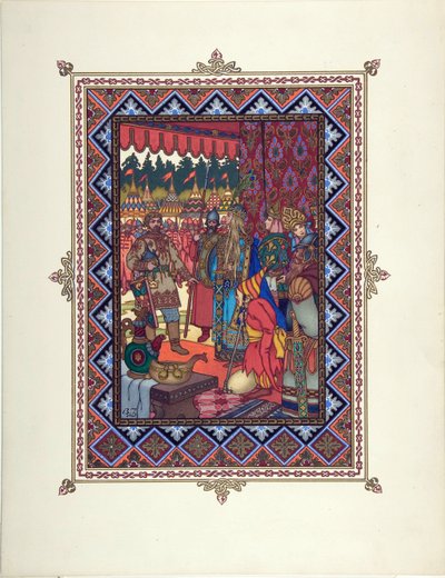 Ilustrace k pohádce Marya Morevna (Maria des mers) par Zvorykin, Boris Vasilievich (1872-po 1935), c. 1925 - Barevná litografie, 27,3x20,5 - Soukromá sbírka od Boris Vasilievich Zvorykin