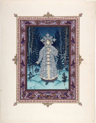 Snegourotchka ( ou Snegourka, la Fille de neige) - Ilustrace k pohádce Snegurochka par Zvorykin, Boris Vasilievich (1872-po 1935), c. 1925 - Barevná litografie, 27,3x20,5 - Soukromá sbírka od Boris Vasilievich Zvorykin