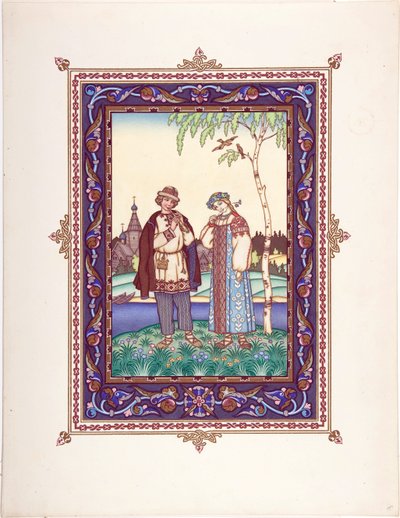 Snegourotchka ( ou Snegourka, la Fille de neige) - Ilustrace k pohádce Snegurochka par Zvorykin, Boris Vasilievich (1872-po 1935), c. 1925 - Barevná litografie, 27,3x20,5 - Soukromá sbírka od Boris Vasilievich Zvorykin