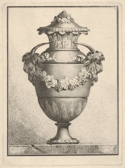 Design pro krytou vázu se dvěma kozími hlavami a girlandou, 1764. od Bossi