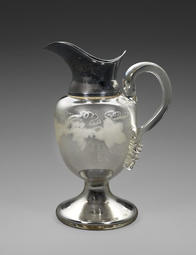 Džbán, c. 1865-1871 (stříbřené sklo, stříbrný talíř, korek, papír) od Boston Silver Glass Company