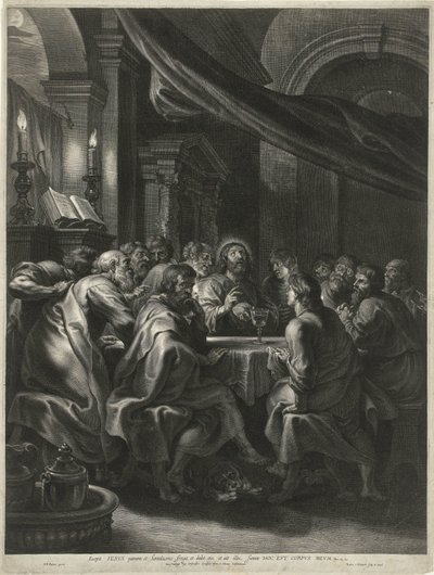Kristus a apoštolové při poslední večeři od Boëtius Adamsz. Bolswert