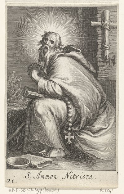 Svatý Ammonius Veliký jako poustevník S. Ammon Nitriota (titul na předmětu) Hermits (název série) Sacra eremvs ascetarvm (název série) od Boëtius Adamsz. Bolswert