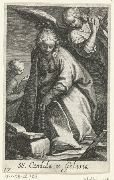 Svatá Candida a svatá Gelasia jako poustevníci s andělem SS. Candida et Gelasia (název na objektu) Hermitesses (název série) Sacra Eremus Ascetriarum (název série) od Boëtius Adamsz. Bolswert