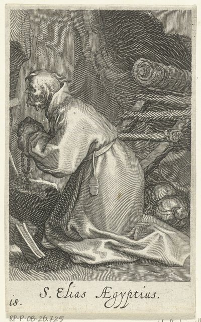 Svatý Eliáš z Cesareje jako poustevník S. Elias Aegyptius (titul na předmětu) Hermits (název série) Sacra eremvs ascetarvm (název série) od Boëtius Adamsz. Bolswert