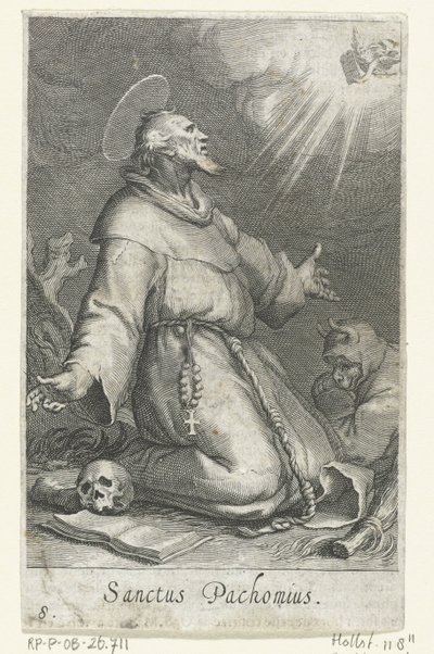Svatý Pachomius starší jako poustevník Hermits (název série) Sacra eremvs ascetarvm (název série) od Boëtius Adamsz. Bolswert