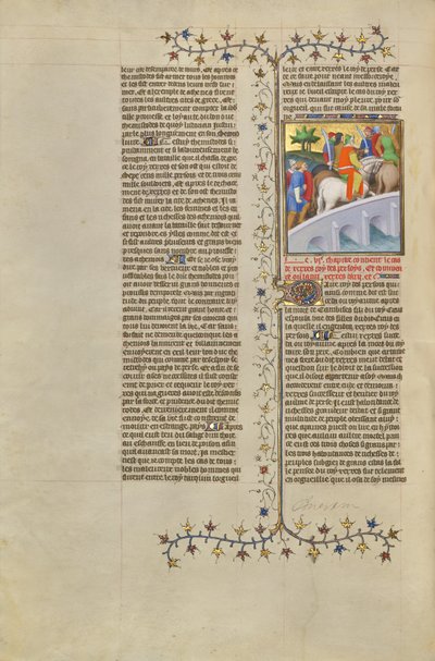 Perský král Xerxes přechází se svým vojskem přes most od Boucicaut Master