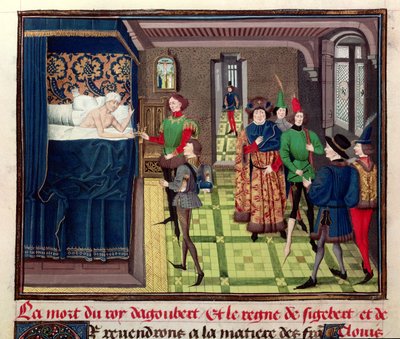 Ms 5089-90 Smrt krále Dagoberta I. (asi 603-639) z Chroniques des Empereurs od Davida Auberta, 1462 od Brabant School