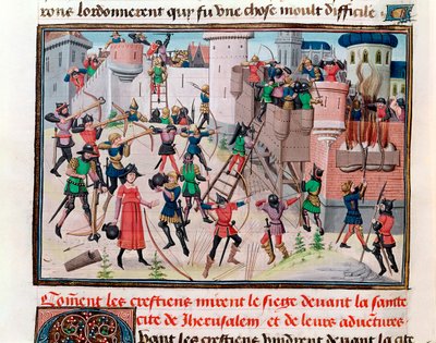 Ms 5089-90 Obléhání Jeruzaléma křesťany během jedné z křížových výprav, z Chroniques des empereurs od Davida Auberta, 1462 od Brabant School