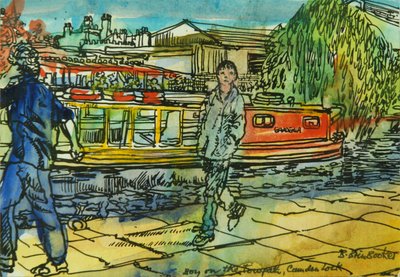 Chlapci na vlečné stezce, Camden Lock (akvarel na papíře) od Brenda Brin Booker