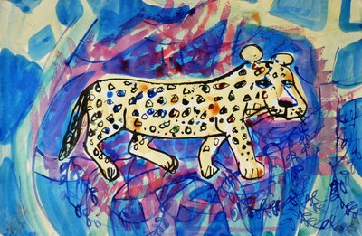 Leopard (akrylová barva plakátu a barevné inkousty) od Brenda Brin Booker