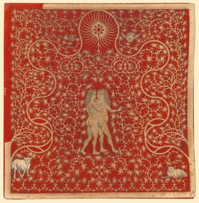Adam a Eva v zahradě se dvěma ovcemi a dvěma holubicemi od British 18th Century
