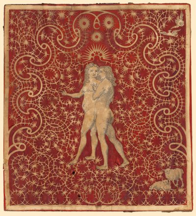 Adam a Eva v zahradě s párem ovcí a párem holubic od British 18th Century