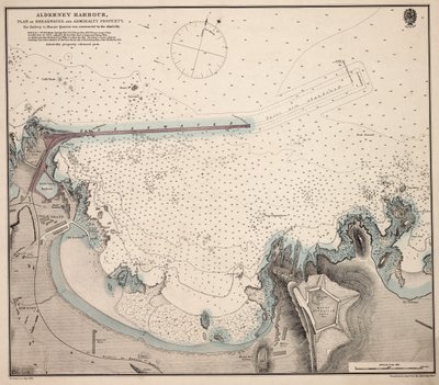 Přístav Alderney, plán vlnolamu a majetku Admirality od British School