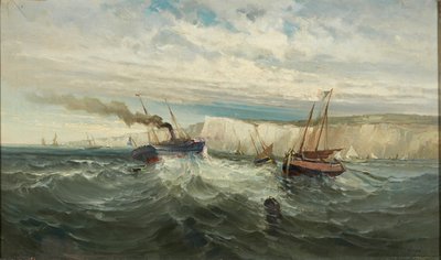 Breaking Waves at White Cliffs of Dover (olej na plátně) od British School