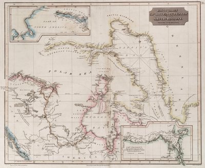 Graf zobrazující objevy Rosse, Parryho a Franklina v Arktidě v letech 1818-1827, asi 1830 (kolorovaná rytina) od British School
