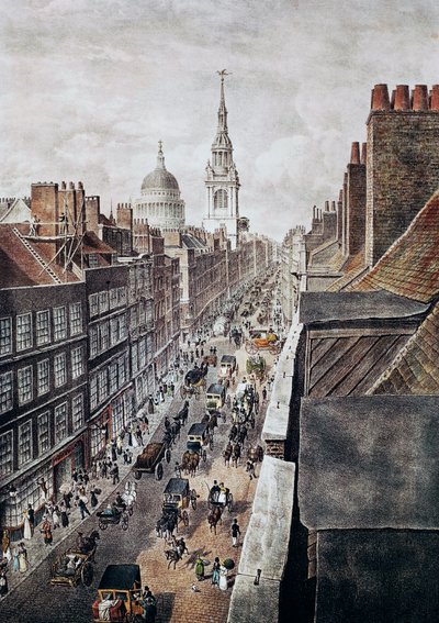 Cheapside Street v Londýně, rytina, Anglie, Velká Británie od British School