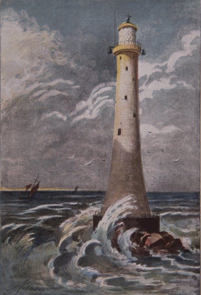 Eddystone Lighthouse, mimo Plymouth, konec 19. století (barevné lito) od British School