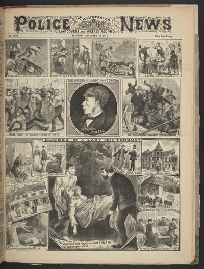 Přední strana obálky Illustrated Police News, 29. listopadu 1884 (litho) od British School