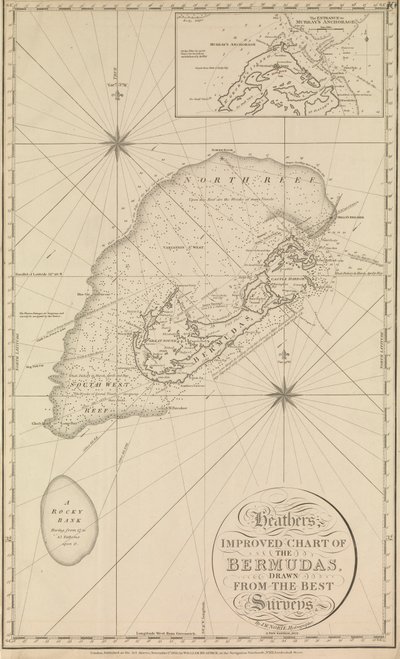 Heatherova vylepšená mapa Bermudských ostrovů s vložkou "vjezdu do Murrayova kotviště". od British School