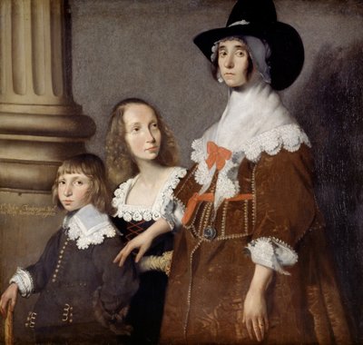 Hester Tradescant a její nevlastní děti, John a Frances, c. 1644 od British School
