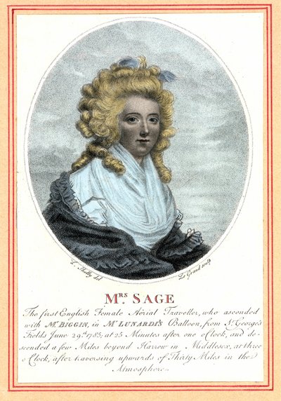 Laetitia Sage, první anglická letecká žena, konec 18. století. od British School