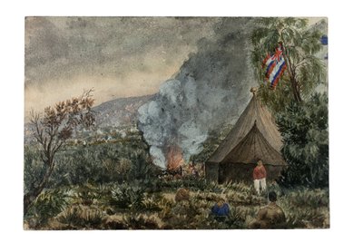 Sopka Mauna Kea, Havaj, březen 1859 (akvarel na papíře) od British School