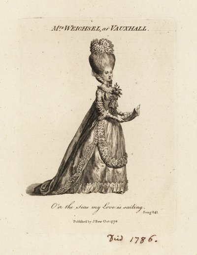 Paní Frederica Weichsel zpívá ve Vauxhall Pleasure Gardens, konec 18. století od British School