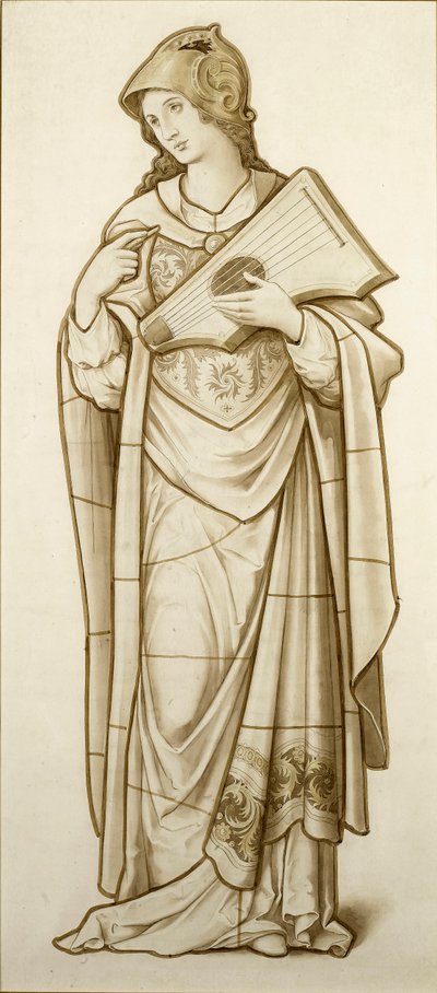 Muse of Lyric Poetry - Cartoon for Stained Glass, c.1890 (akvarel na papíře) od British School