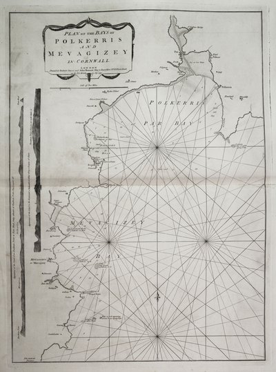 Plán zálivů Polkerris a Mevagizey v Cornwallu od British School
