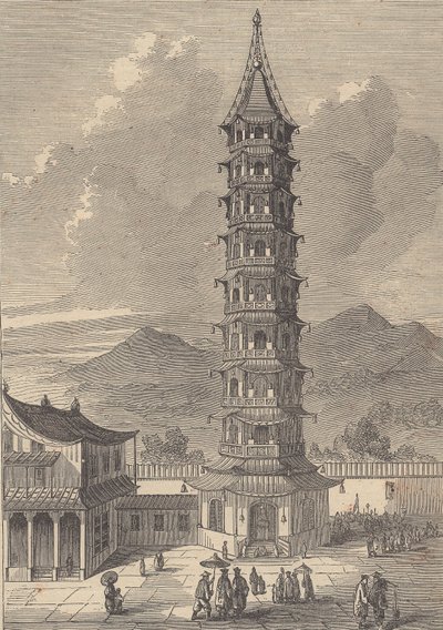 Porcelánová věž Nanjing (rytina) od British School