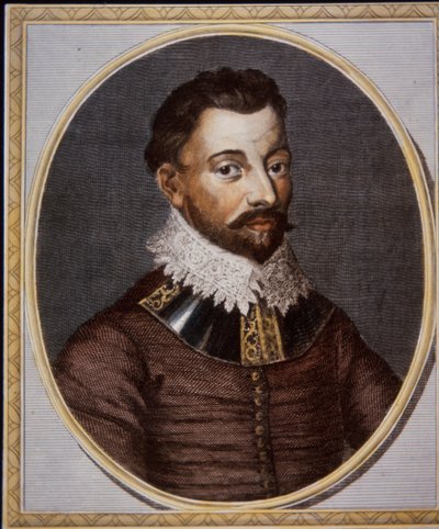 Sir Francis Drake, obchodník a lupič (barevná rytina) od British School