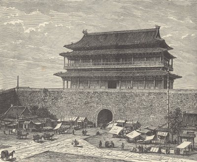 Brána Tsien Men, vstup do Zakázaného města, Peking (Peking), Čína (rytina) od British School