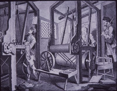 Weaving in Spitalfields, Londýn (rytina) od British School