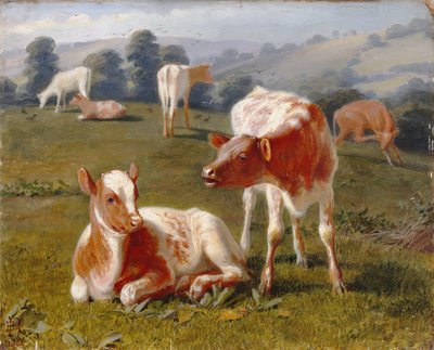 Vasikat niityllä (öljy myllylaudalle) od Briton Riviere