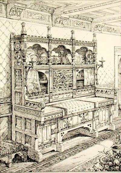 Příborník, z „Příklady starověkého a moderního nábytku“, od Bruce Talberta, litografie S. Ayling (litho) od Bruce James (after) Talbert