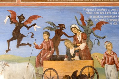 Bulharsko, Rilský klášter, freska v kostele Narození Panny Marie od Bulgarian School