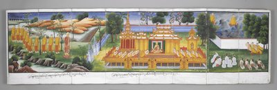 Nebo. 13534, f.30 Palácová scéna, Scény ze života Buddhy (pergamen) od Burmese School