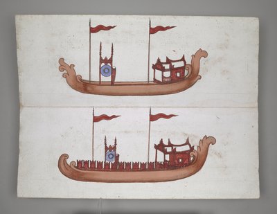 Nebo 14005 Royal Barges and Boats (inkoust, barva a zlato na papíře) od Burmese School