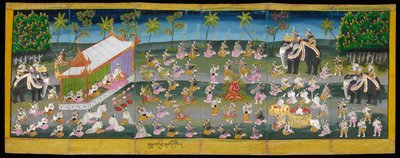 Obraz Parabaik, zobrazující královský festival na vodě, Or 16761, f. 28r (papírová skládací kniha) od Burmese School