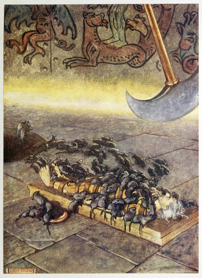 "Rolily se na mě ve stále se hromadících hromadách.", z hospody Selected Tales of Mystery. 1909 (barevné lito) od Byam Shaw
