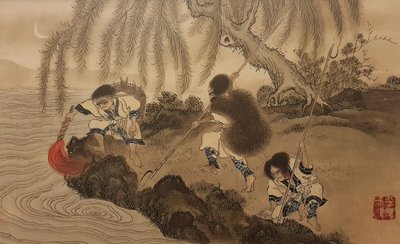 Rybaření se zapálenou baterkou. Ze série The Ainu, Druhá polovina 19. stol. od Byozan Hirasawa