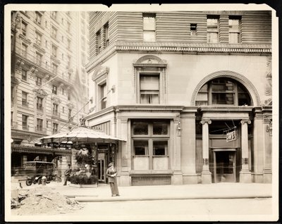 Stojan na květiny a vchod do Hotelu Imperial Cafe na Broadwayi a 32. ulici, New York, kolem roku 1905 (stříbrný želatinový tisk) od Byron Company